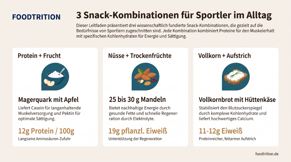 Snacking Sportler: Berufstätiger Sportler beim intelligenten Snacking mit Joghurt, Obst und Nüssen
